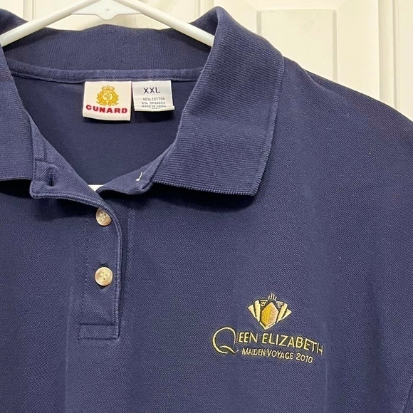 CUNARD cruise line Queen Elizabeth Maiden Voyage 2010 navy blue polo size XXL. - Picture 2 of 4